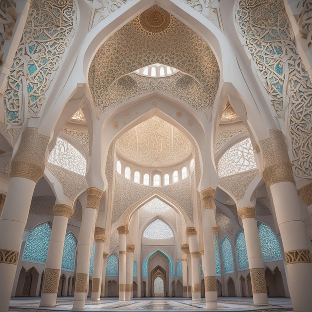 El minarete iluminado destaca la antigua elegancia árabe y la espiritualidad generada por la IA