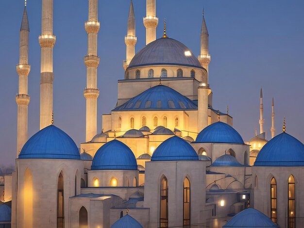 Foto el minarete iluminado simboliza la espiritualidad en la famosa mezquita azul generada por ai