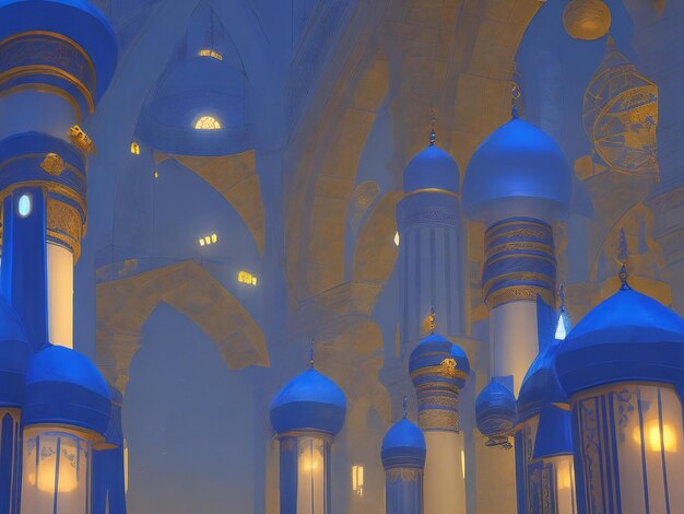 Minarete iluminado simboliza espiritualidade na famosa Mesquita Azul gerada por IA