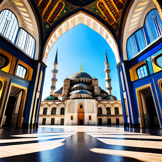 Minarete iluminado simboliza espiritualidade na famosa Mesquita Azul