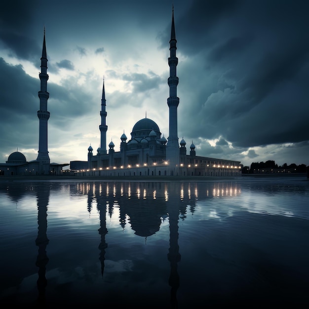 Minaretes en la mezquita islámica a la luz de la luna Foto