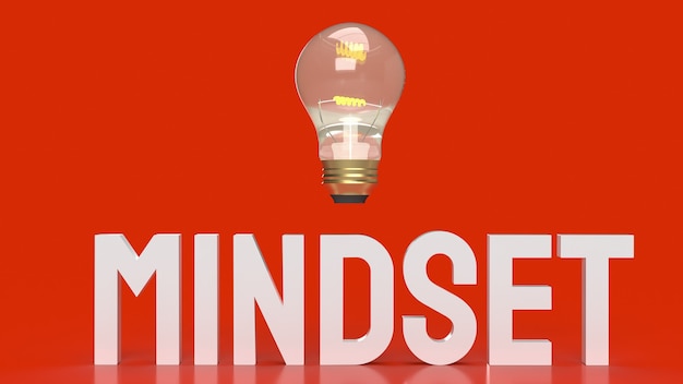 Mindset Wort und Glühbirne auf roter Oberfläche