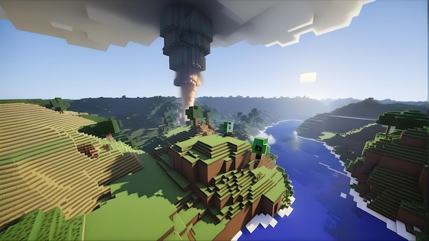 Minecraft inspirado em tornado colorido Minecraft textura mundo Cubo paisagem ilustração fundo