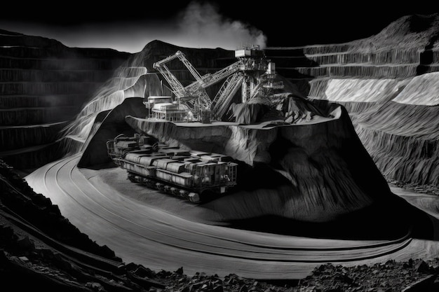 Foto mineração de carvão em um poço aberto