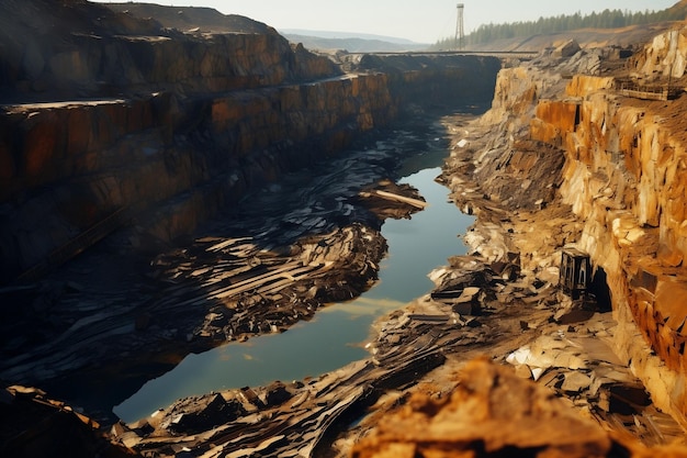 Mineração em terraços industriais elevados em uma montanha mineral IA generativa