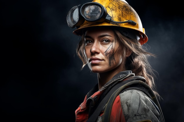 Mineração feminina em capacete IA generativa