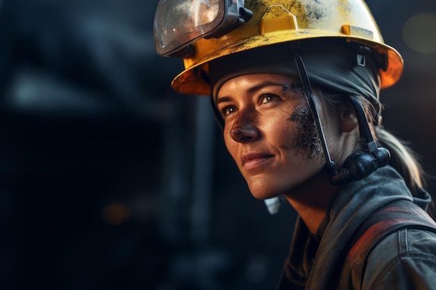 Mineração feminina em capacete IA generativa