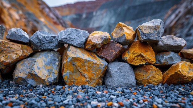 Minerais de terras raras coloridos em uma pedreira de mineração Uma visão de perto dos recursos naturais