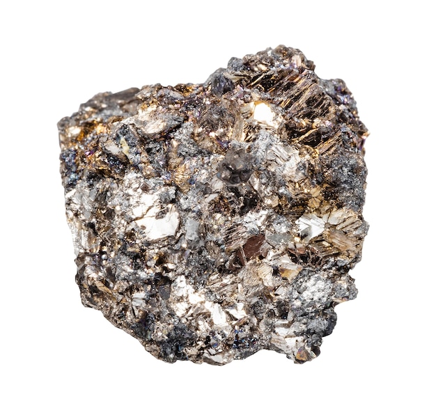 Foto mineral de bismuto nativo en bruto aislado en blanco