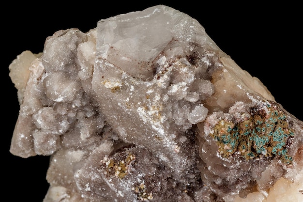 Mineral de albita de pedra macro em preto branco close-up