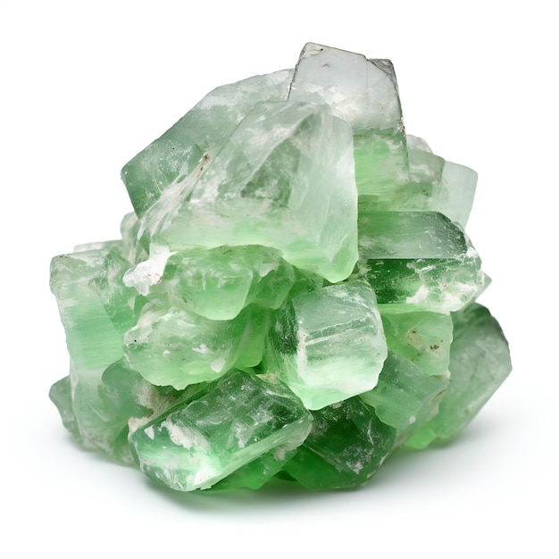 Mineral de cristal verde isolado em fundo branco de perto Pedra preciosa natural
