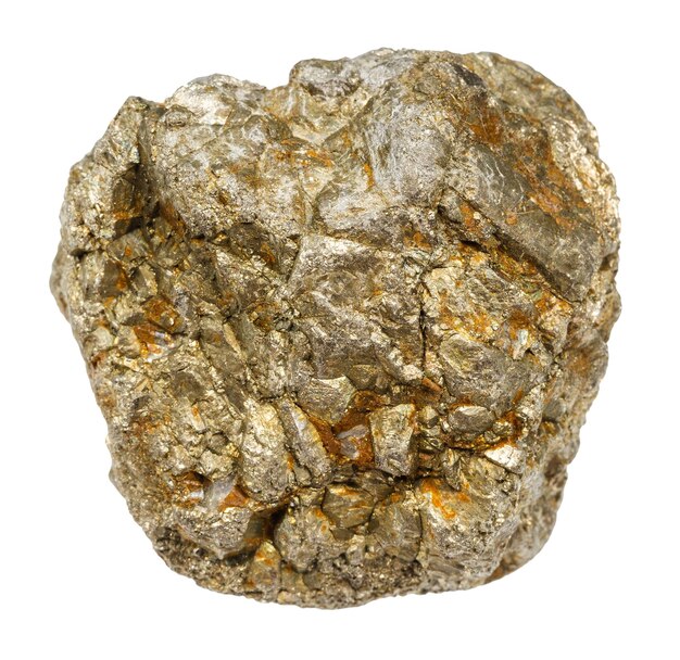 Foto mineral de pirita não polido isolado em branco