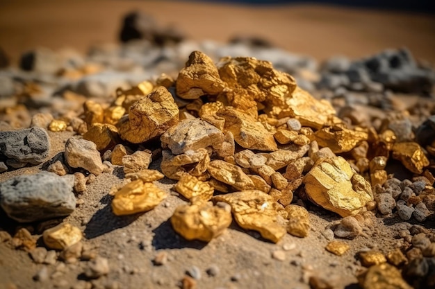 Mineral de oro en pila IA generativa de materia prima