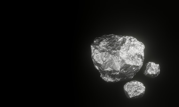 Minerales de plata pura renderizados en 3D con espacio de copia