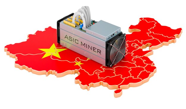 Foto minería en china concepto minero asic con representación 3d del mapa chino