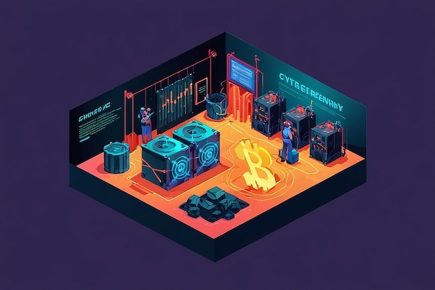 Minería de criptomonedas isométrica