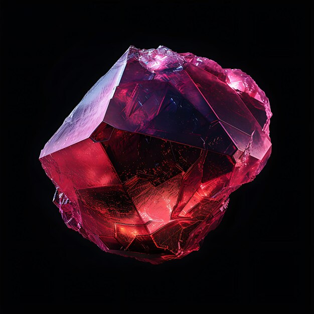 Foto minério de espinel brilhante com octaedro em forma redonda com material de terra vermelha c isolado em bg preto