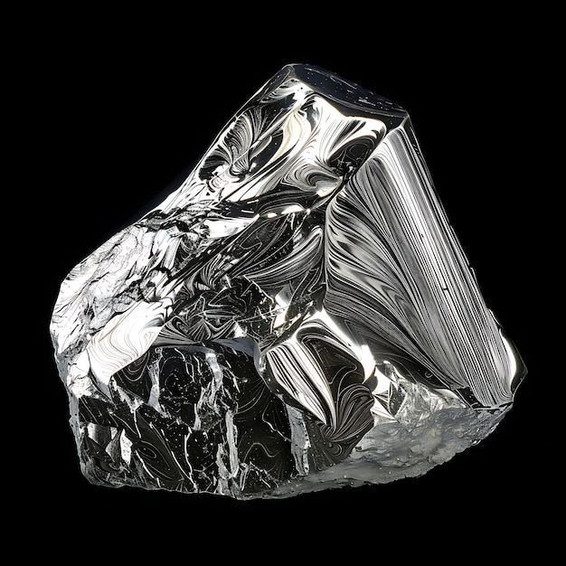 Foto minero de neodimio con forma triangular redondeada materiales de tierra de co blanco grisáceo aislados en bg negro