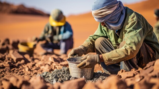 Foto los mineros artesanales en akjoujt, mauritania, utilizan la centrifugación para comprobar la pureza del oro en el mineral triturado