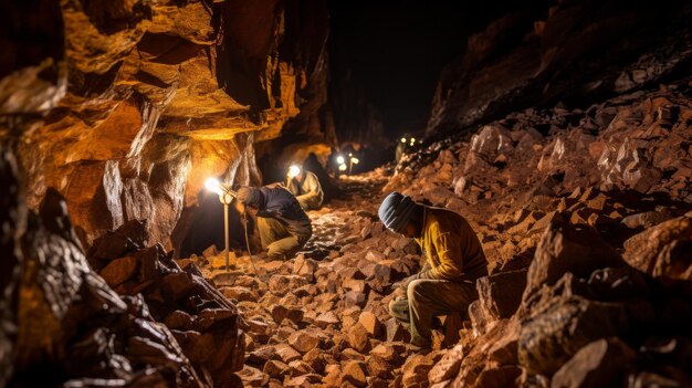 Mineros artesanales en la región de Inchiri de Akjoujt, Mauritania, extraen mineral de pozos profundos cautivos