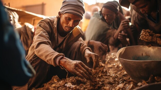 Foto los mineros artesanales utilizan la centrifugación para probar el mineral triturado en busca de oro en akjoujt, mauritania