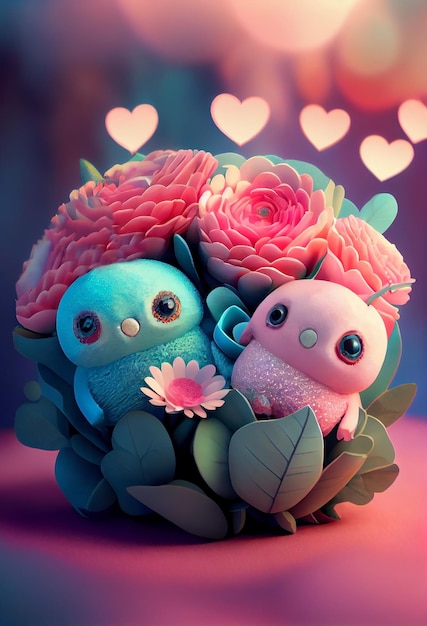 Mini adorable monstruo caprichoso dibujos animados 3D ilustración AI generativa