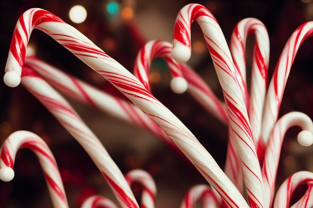 Mini bastões de doces vermelhos e brancos para o Natal