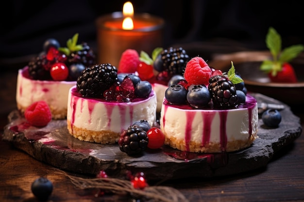 Mini-Beeren-Käsekuchen auf Schiefer