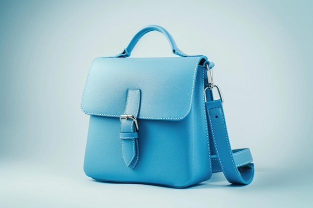 Mini bolsa azul con cinturón detalle de vestuario de moda para mujer