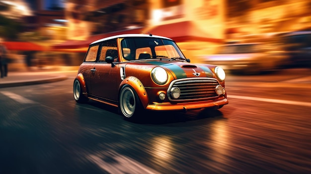 Mini Cooper John Works Driftendes Auto, professionelle Fotodynamik in Motion-Track-Tuning-Fotografie