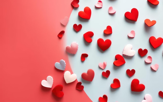 Mini corazones rojos en el fondo concepto de tarjeta de amor concepto de San Valentín IA generativa