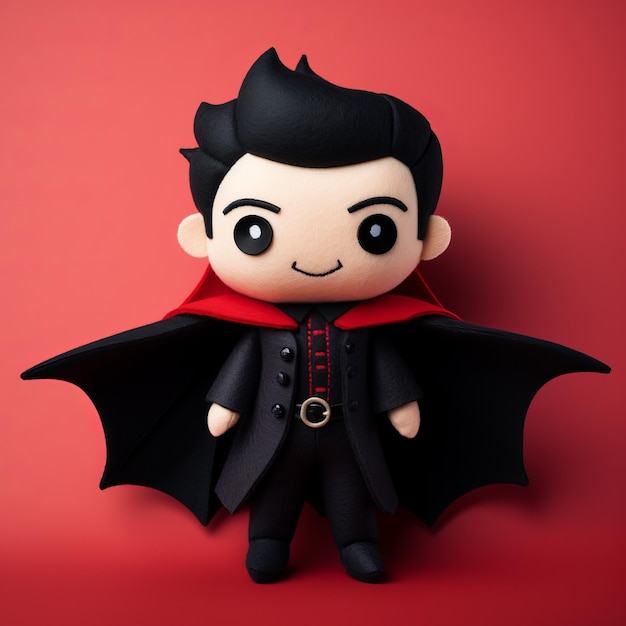 Mini figura de vampiro súper linda sobre fondo rojo