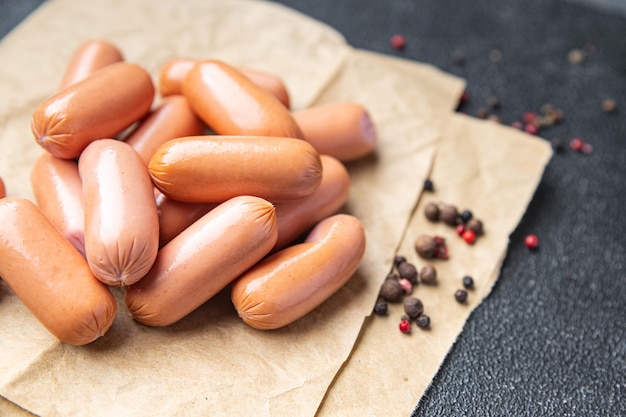 Mini forma de salchicha sin carne proteína sin carne seitán soja trigo bocadillo comida espacio de copia fondo de alimentos