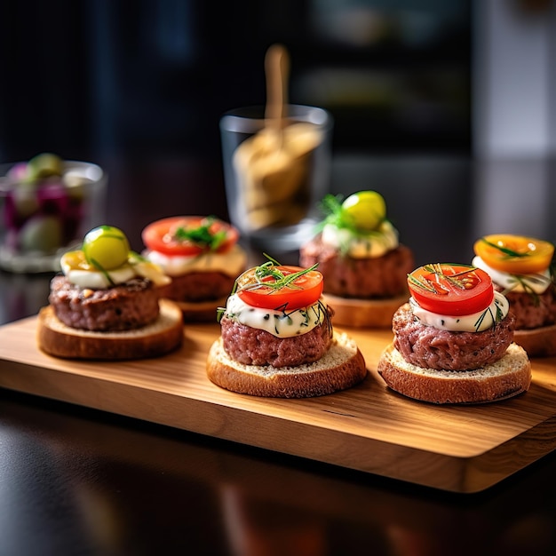 Mini hamburguesas en una bandeja foto de comida