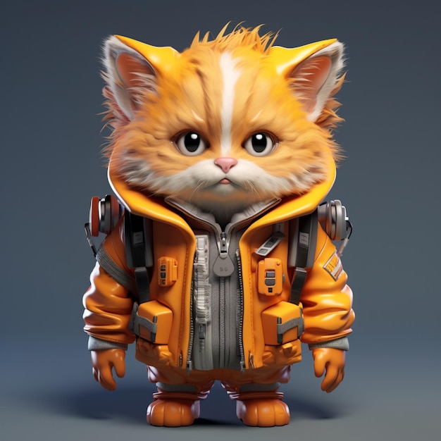 MINI lindo gato soldado hiperrealista futurista con chaqueta cyberpunk naranja