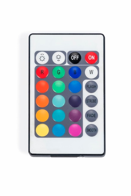 Mini painel de controle infravermelho multicolorido universal isolado no fundo branco