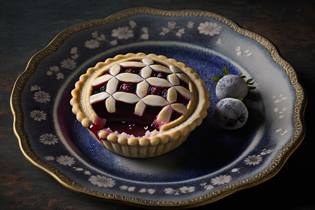 Mini pastel de ciruela culinaria casera con glaseado de azúcar en el plato