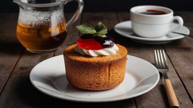 Foto un mini pastel con jalea colocado en una placa blanca foto de alta calidad