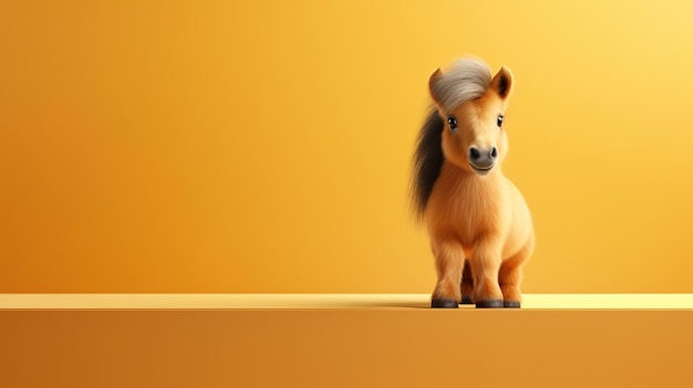 mini pony en un podio con un fondo naranja