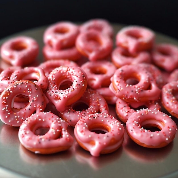 Mini pretzels dulces de fresa rosa AI