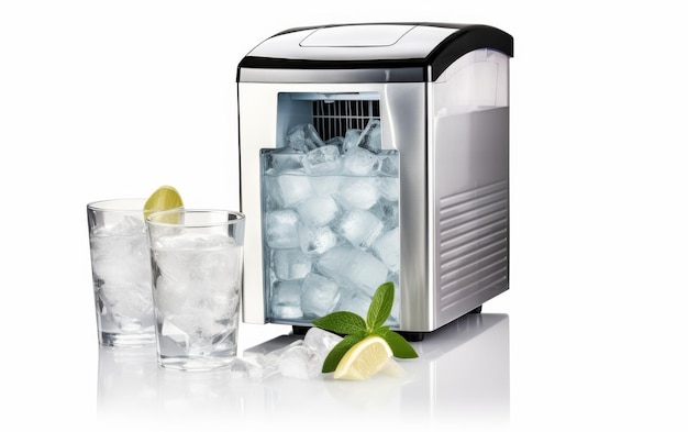 Foto mini refrigerador con hielo y limones