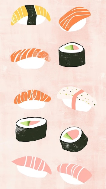 Mini sushi bonito ilustração de arroz prato de comida