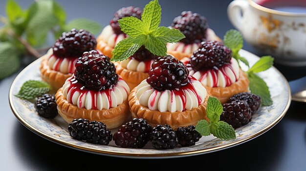 Mini tarta de frambuesa con crema de vainilla en la tapa