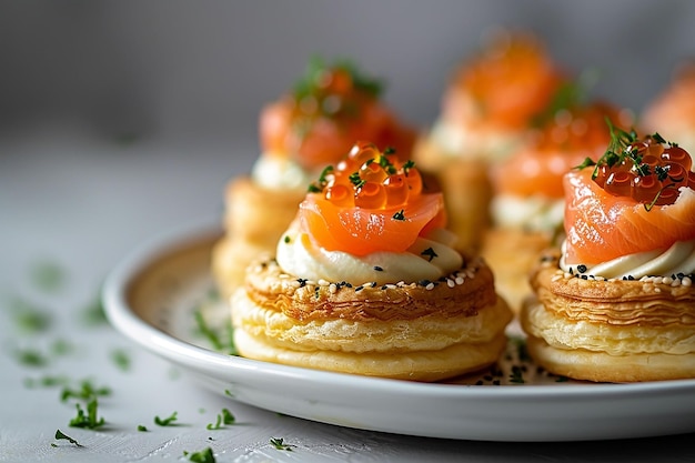 mini tartarugas com queijo creme, salmão e caviar