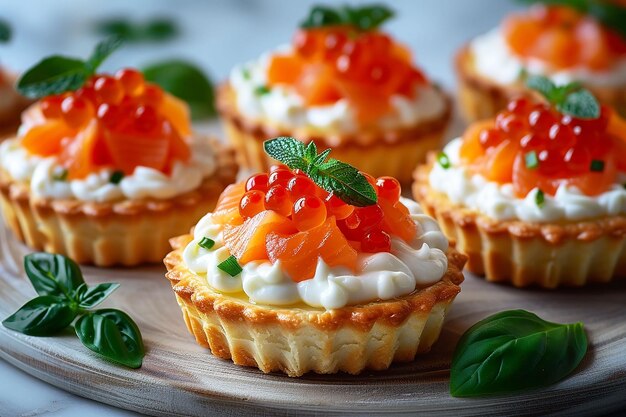 mini tortillas con queso crema, salmón y caviar