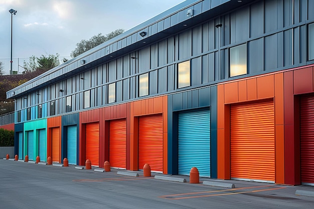 Mini unidades de armazenamento de aluguer com cores vibrantes exterior do armazém