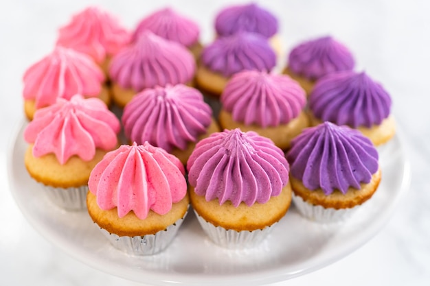 Mini-Vanille-Cupcakes mit rosa Buttercreme-Zuckerguss