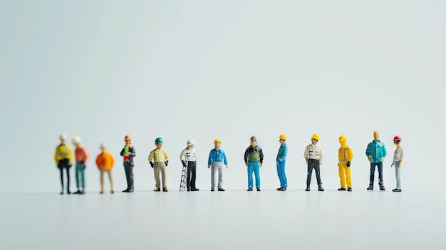 Foto miniatur-arbeiter-team auf weißem hintergrund für das labor day-konzept