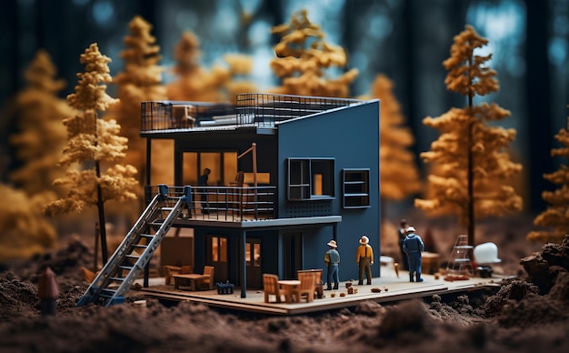 Miniatur-Holzhaus-Modellwohnung Holz-Spielzeughaus Geschäftskonzept des Hauses Hintergrund eines