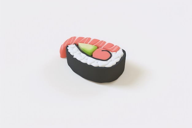 Miniatur-Sushi-Modell 3D auf weißem Hintergrund